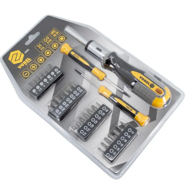 Vorel Räikkäruuvimeisselisarja 31-os magneettinostimella Vorel Räikkäruuvimeisselisarja 31-os magneettinostimella