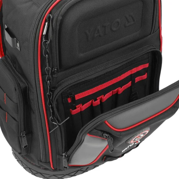 Yato Työkalureppu 30L 75 taskua 37 × 18 × 46 cm Yato Työkalureppu 30L 75 taskua 37 × 18 × 46 cm etutasku avattuna