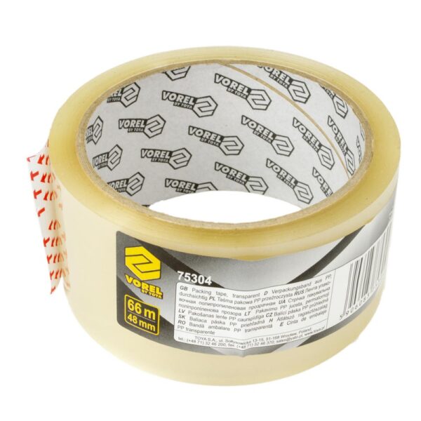 Vorel Pakkausteippi 48 mm / 66 m läpinäkyvä Vorel Pakkausteippi 48 mm / 66 m läpinäkyvä