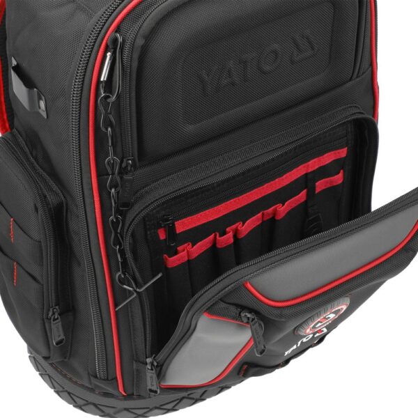 Yato Työkalureppu 30L 75 taskua 37 × 18 × 46 cm Yato Työkalureppu 30L 75 taskua 37 × 18 × 46 cm etutasku avattuna