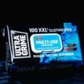 UltraGrime Puhdistusliina XXL MultiUse pakkaus tummalla taustalla