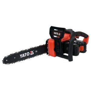 Yato akkumoottorisaha 2x18V 2 Ah 14" – pääkuva edestä, kaksi akkua kiinni