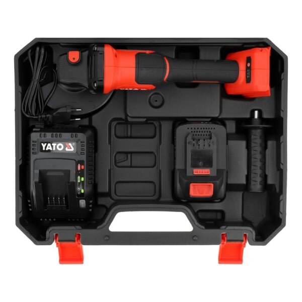 Yato Akkukulmahiomakone 18V 125 mm 3 nopeutta + 4Ah akku Yato akkukulmahiomakone 3 nopeutta 4 Ah – kantolaukussa laturin ja akun kanssa