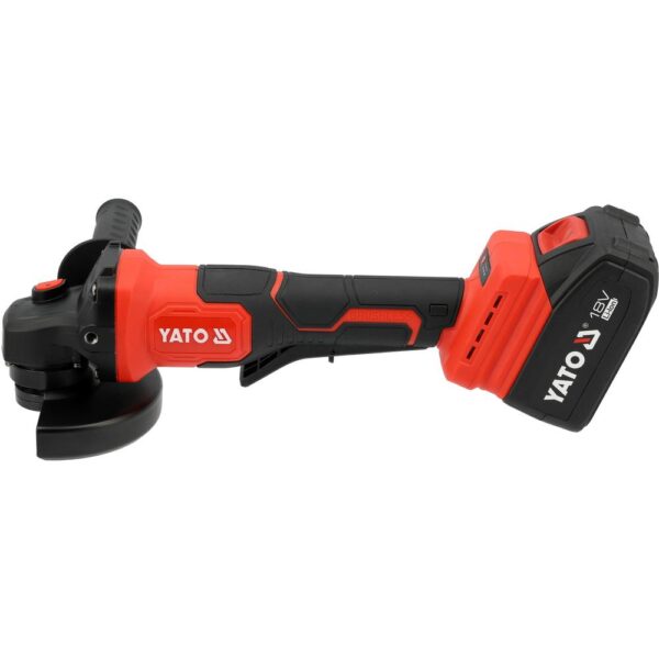 Yato Akkukulmahiomakone 18V 125 mm 3 nop. + 2x4Ah akku Yato akkukulmahiomakone 3 nopeutta 2x4 Ah – sivukuva