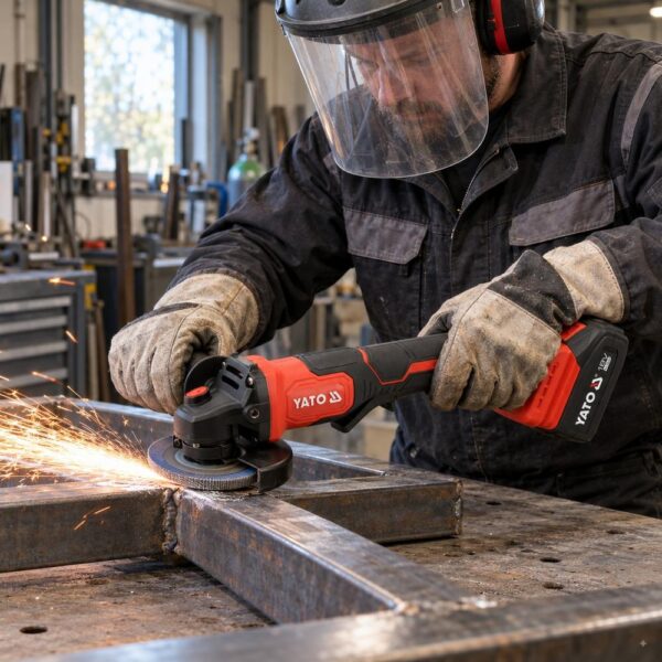 Yato Akkukulmahiomakone 18V 125 mm 3 nop. + 2x4Ah akku ai kuvituskuva Yato akkukulmahiomakone 3 nopeutta 2x4 Ah AI Kuvituskuva